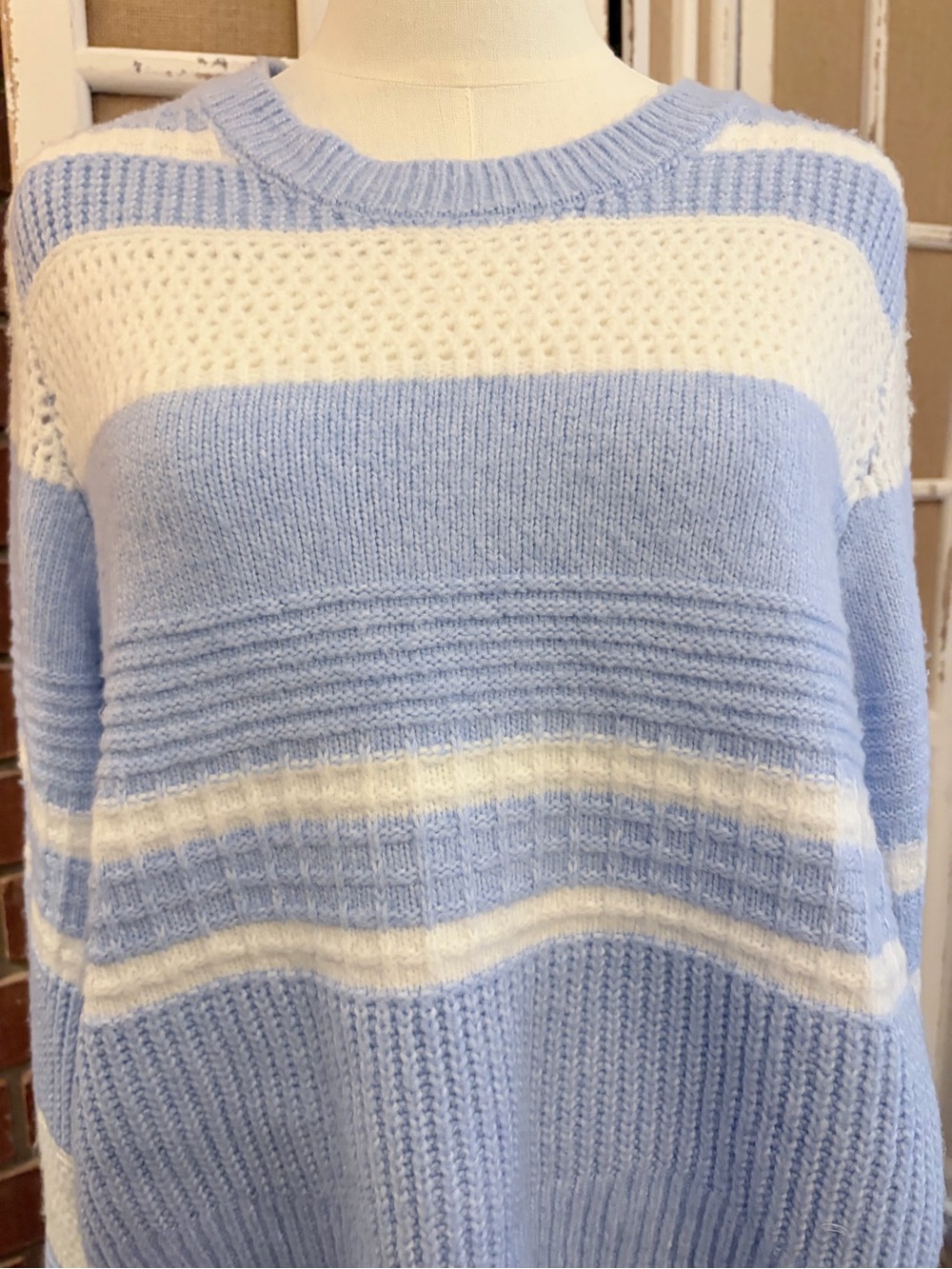 Altar’d State Bell Sleeves Sweater XL Blue And Ivory Cozy  NWT